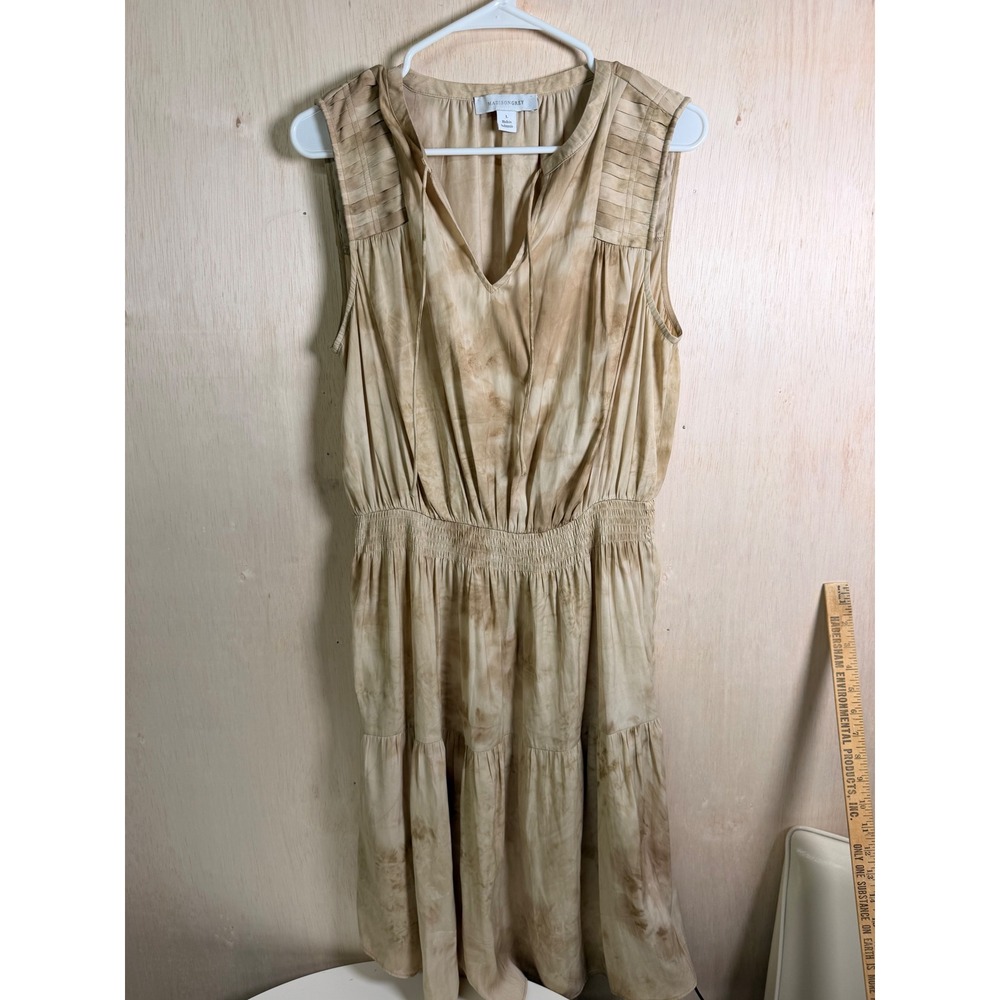 Madison Grey Dress Women Large Tan Excellent Tie Dye Smocked Boho Sleeveless
